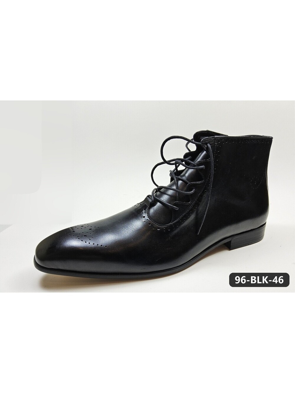 Men's Black High-Top Lace-Up Ankle Boots with Brogue Detail